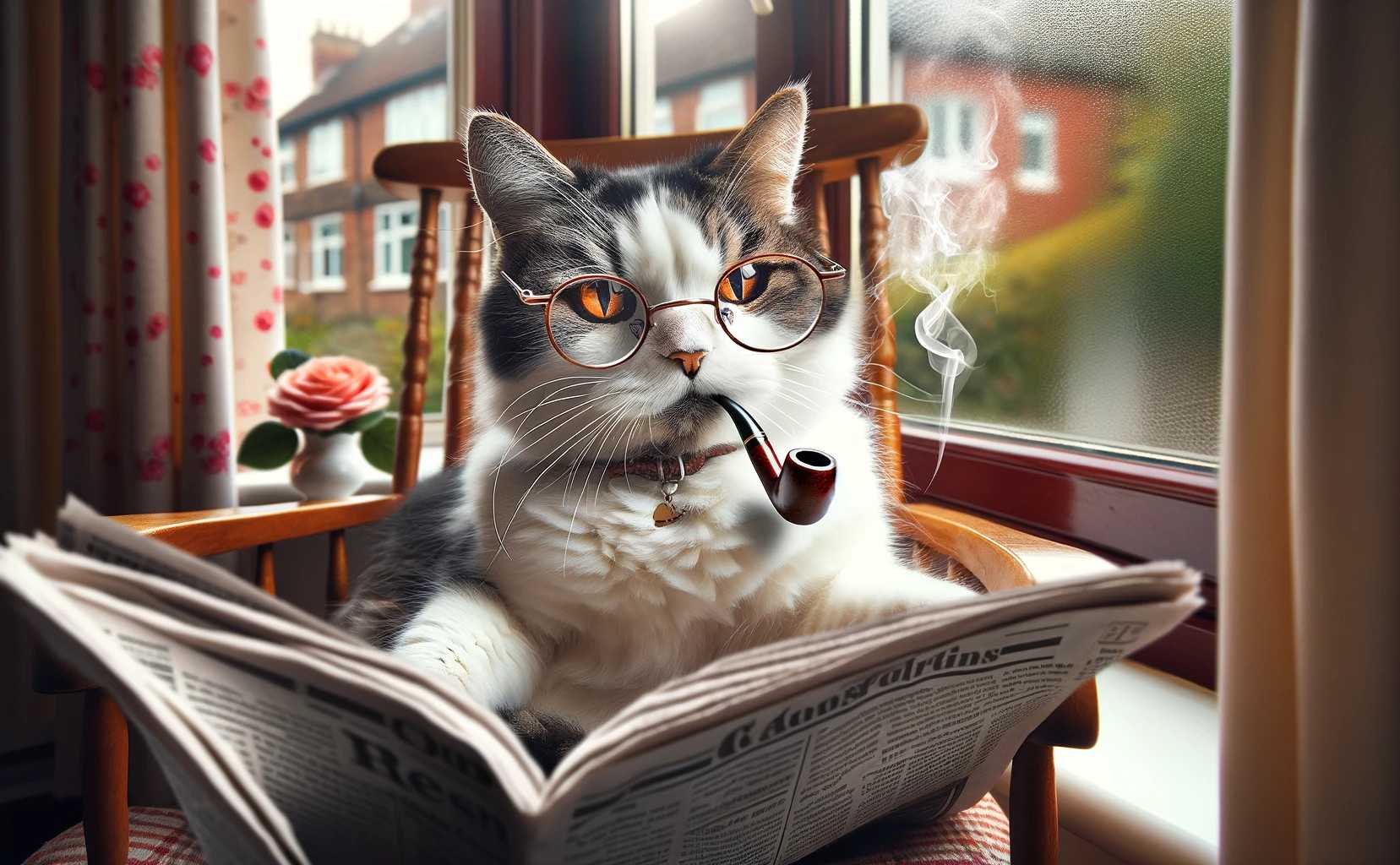 一只猫在读报纸